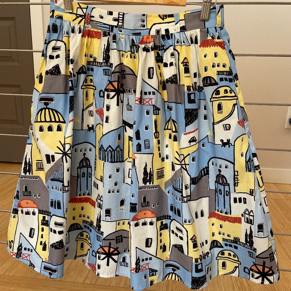 MocCloth Mediterranean print knee-length skirt with pockets